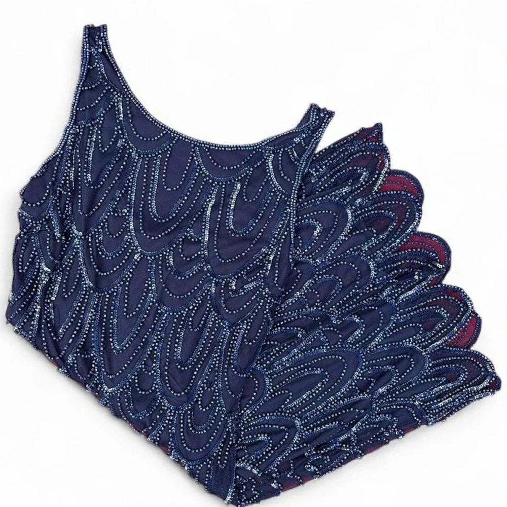 Vintage Y2K 20s Inspired Midnight Blue Beaded‎ Dress